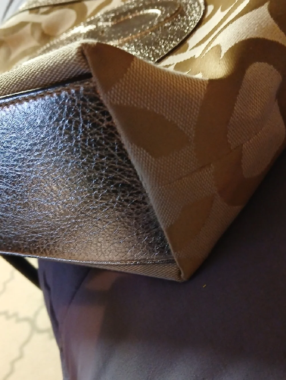 Coach Metallic Gold and Beige Signature Tote - Picture 7 of 8